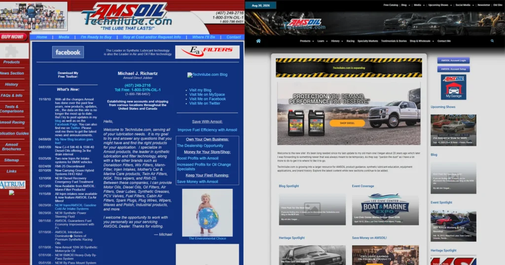 Comparison of the former and new Technilube.com homepages