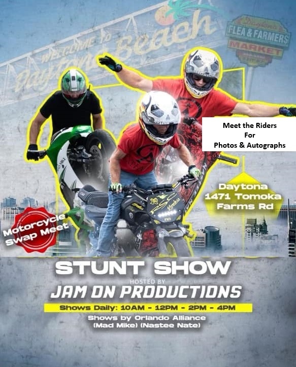 Motorcycle stunt riders at the Biketoberfest 2026 swap meet